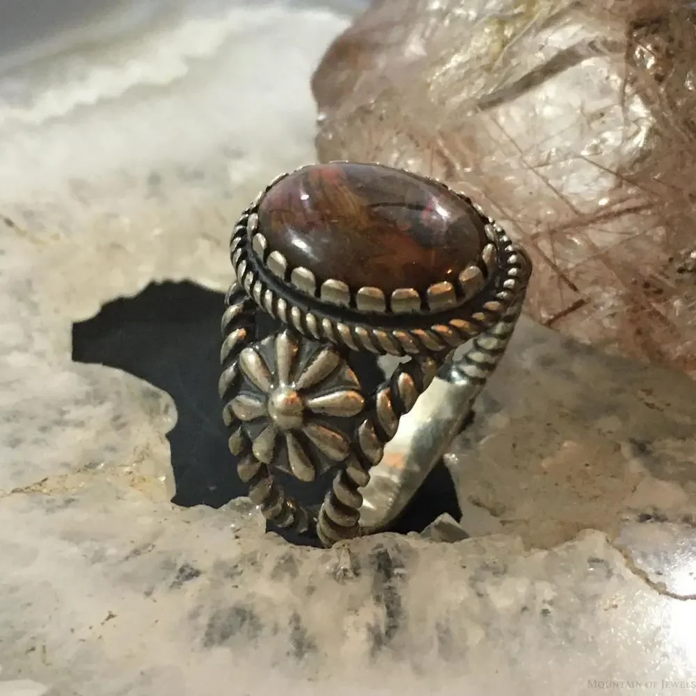Carolyn Pollack Vintage Sterling Oval Brown Agate Decorated Ring For Women